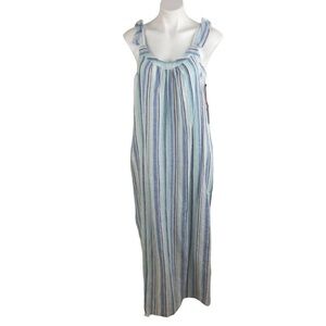 Vince Camuto Linen Dress Sleeveless Ruffle Strap Striped Waistless Midi Dress S